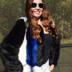 Beautiful multicolored faux fur jacket, size M